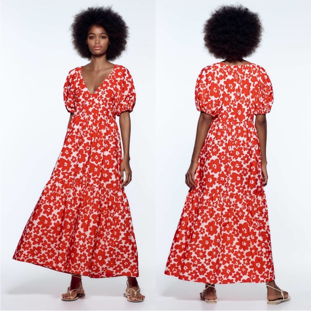 Zara limited edition Red Floral Maxi Dress